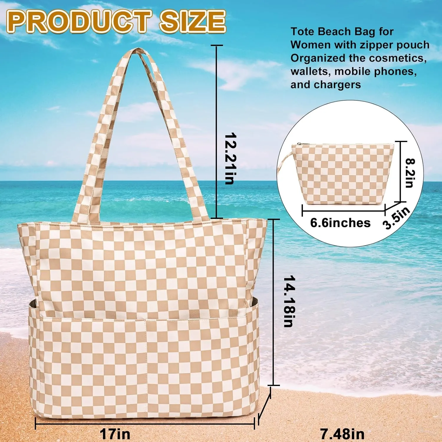 LOIDOU Large Tote Beach Bag Waterproof Sandproof Beach Pool bag with Zipper & Wet Pockets Shoulder Bag Travel Teacher Grocery