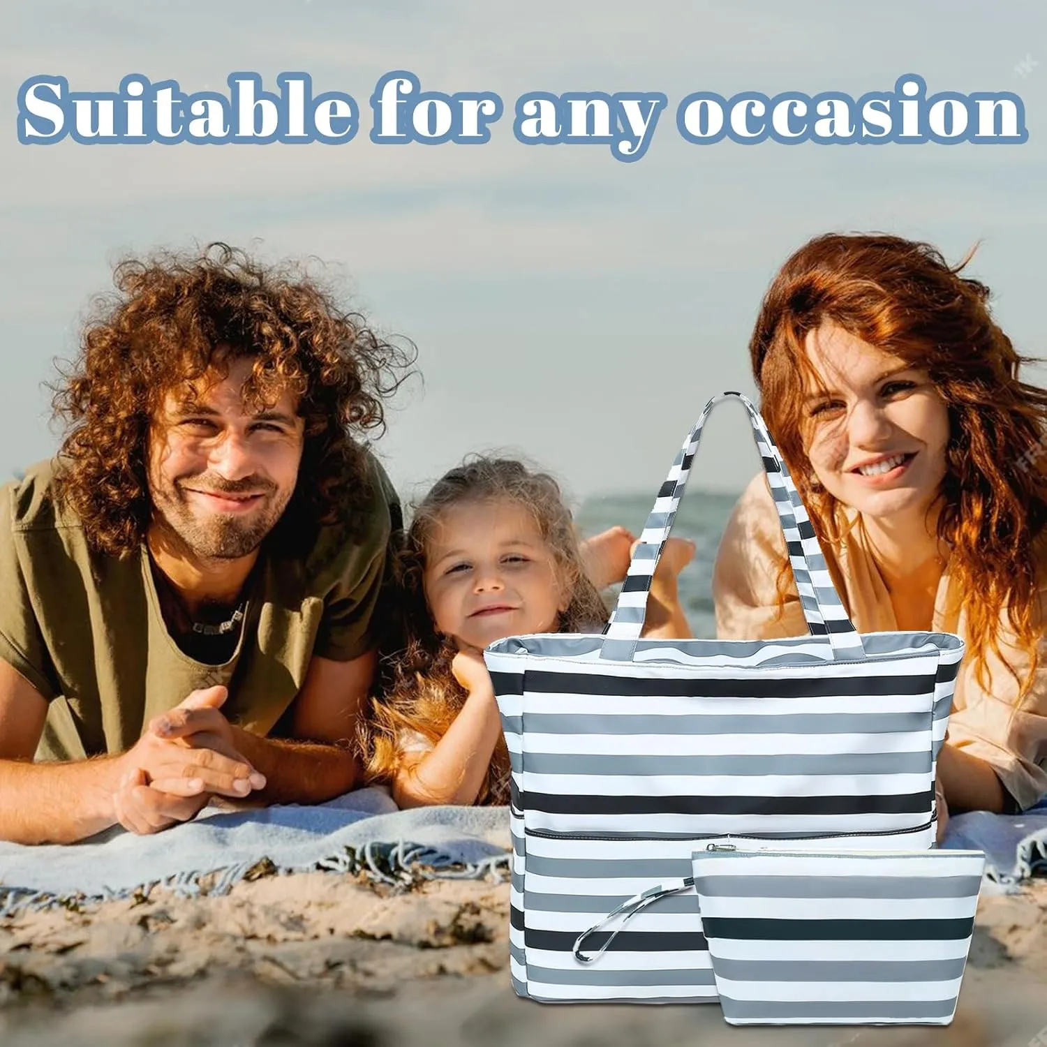 LOIDOU Large Tote Beach Bag Waterproof Sandproof Beach Pool bag with Zipper & Wet Pockets Shoulder Bag Travel Teacher Grocery
