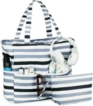 LOIDOU Large Tote Beach Bag Waterproof Sandproof Beach Pool bag with Zipper & Wet Pockets Shoulder Bag Travel Teacher Grocery