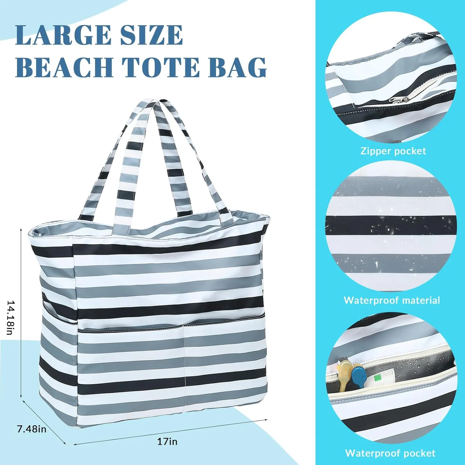 LOIDOU Large Tote Beach Bag Waterproof Sandproof Beach Pool bag with Zipper & Wet Pockets Shoulder Bag Travel Teacher Grocery