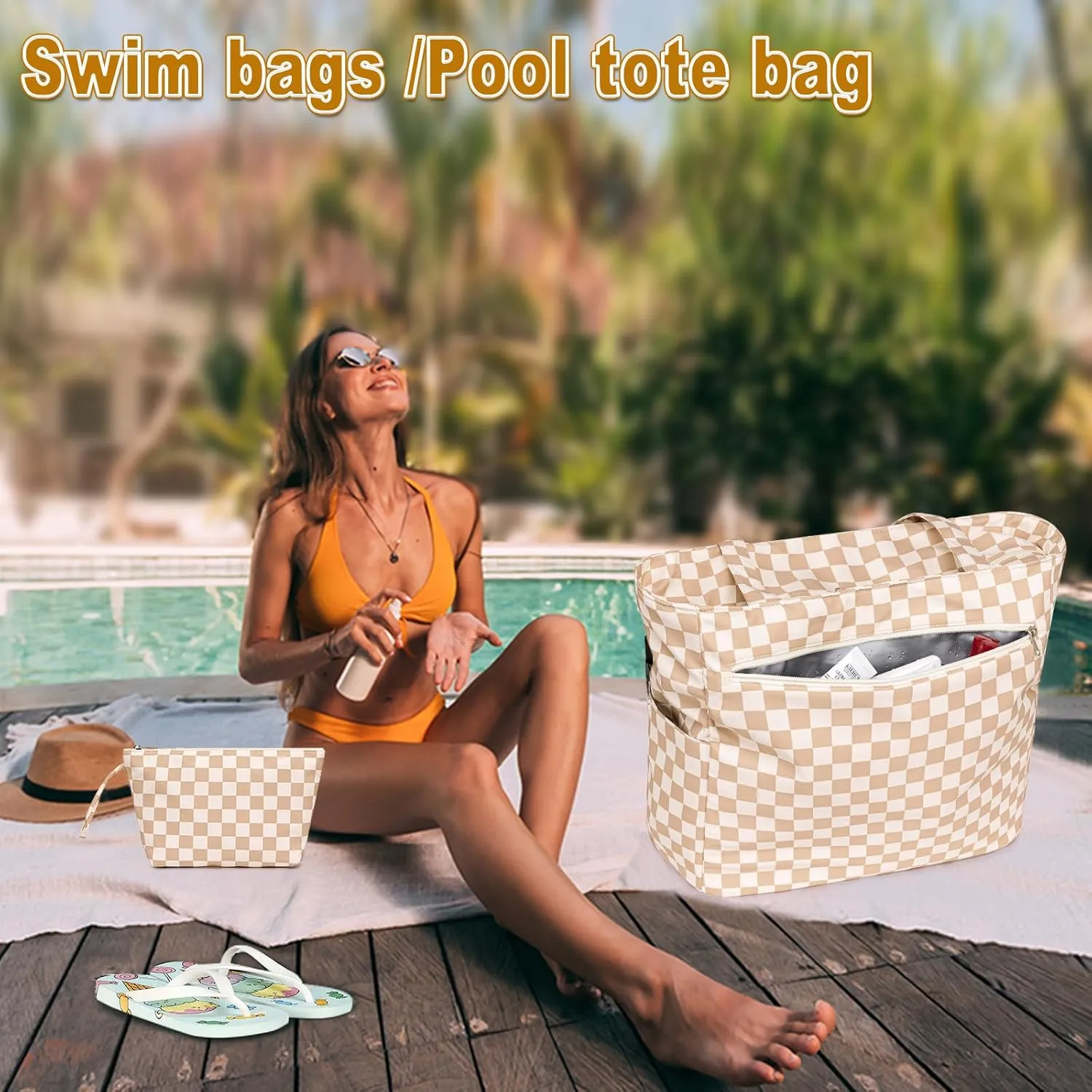 LOIDOU Large Tote Beach Bag Waterproof Sandproof Beach Pool bag with Zipper & Wet Pockets Shoulder Bag Travel Teacher Grocery
