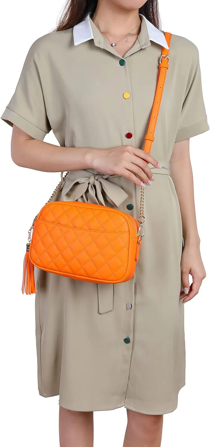 lola mae Quilted Crossbody Bag, Medium Lightweight Shoulder Purse Top Zipper Tassel Accent