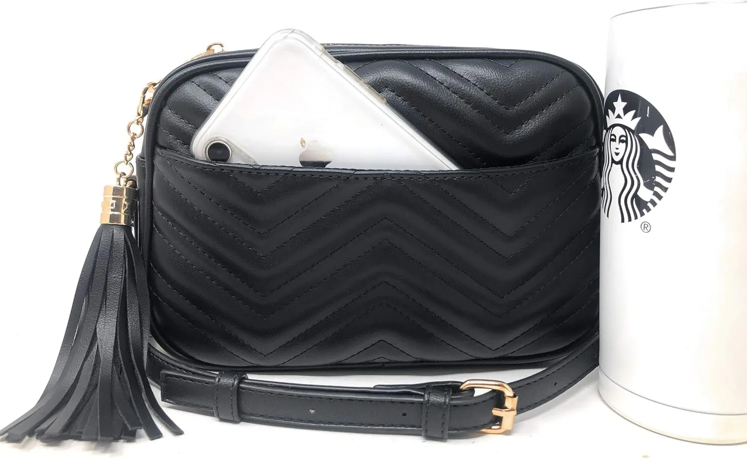 lola mae Quilted Crossbody Bag, Medium Lightweight Shoulder Purse Top Zipper Tassel Accent