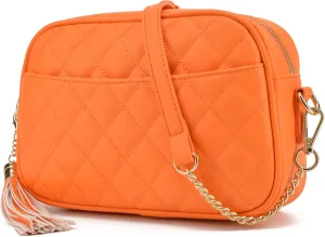 lola mae Quilted Crossbody Bag, Medium Lightweight Shoulder Purse Top Zipper Tassel Accent