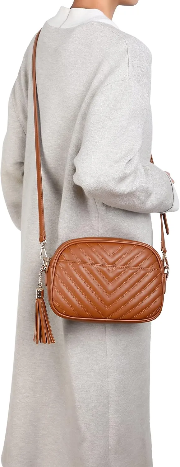 lola mae Quilted Crossbody Bag, Medium Lightweight Shoulder Purse Top Zipper Tassel Accent