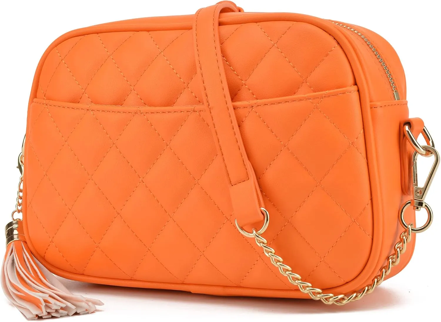 lola mae Quilted Crossbody Bag, Medium Lightweight Shoulder Purse Top Zipper Tassel Accent