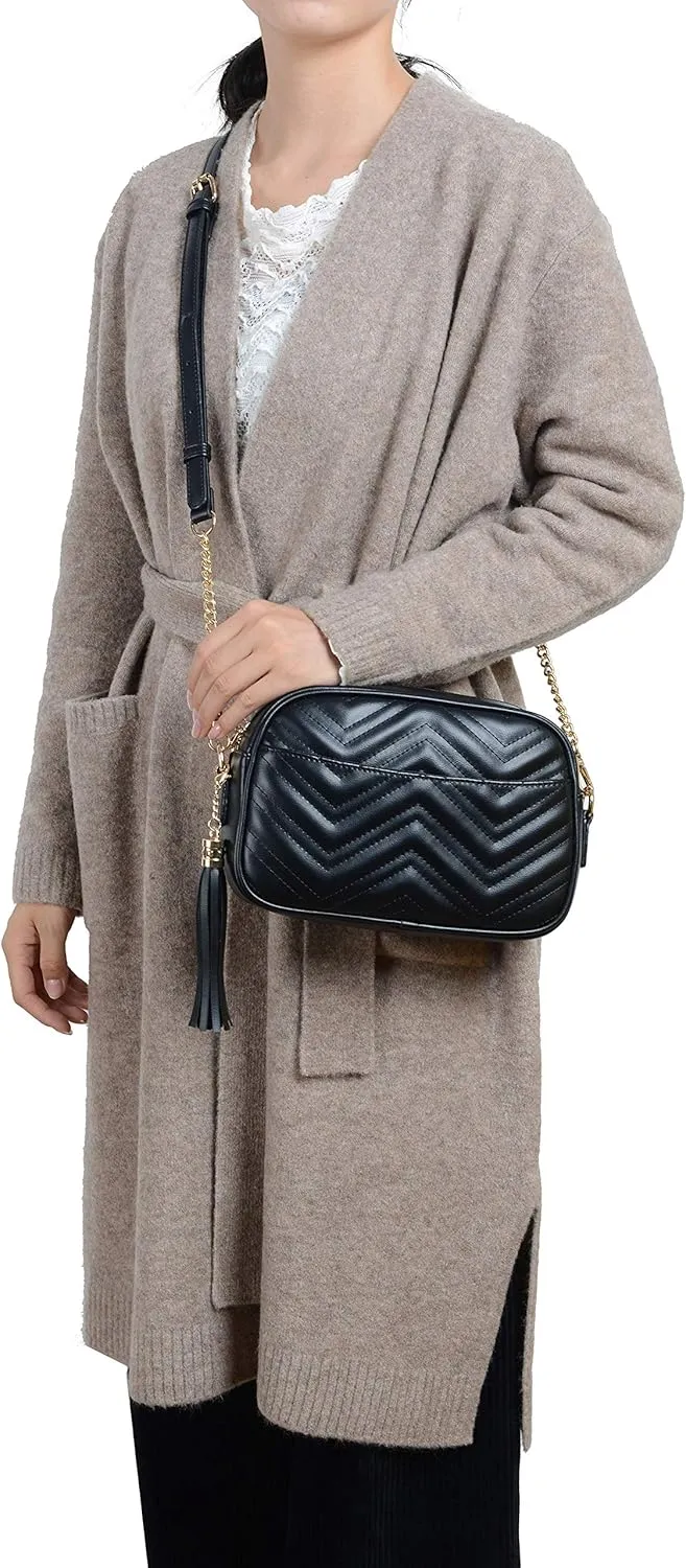 lola mae Quilted Crossbody Bag, Medium Lightweight Shoulder Purse Top Zipper Tassel Accent
