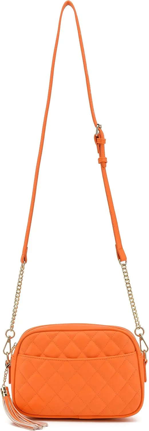 lola mae Quilted Crossbody Bag, Medium Lightweight Shoulder Purse Top Zipper Tassel Accent