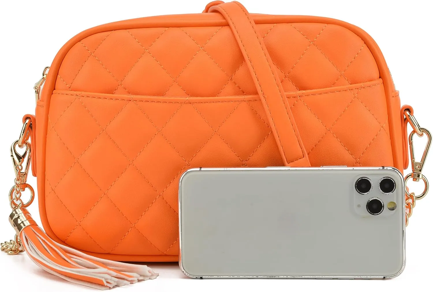 lola mae Quilted Crossbody Bag, Medium Lightweight Shoulder Purse Top Zipper Tassel Accent