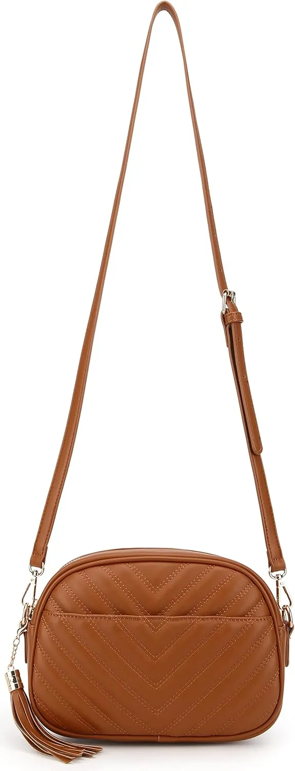 lola mae Quilted Crossbody Bag, Medium Lightweight Shoulder Purse Top Zipper Tassel Accent