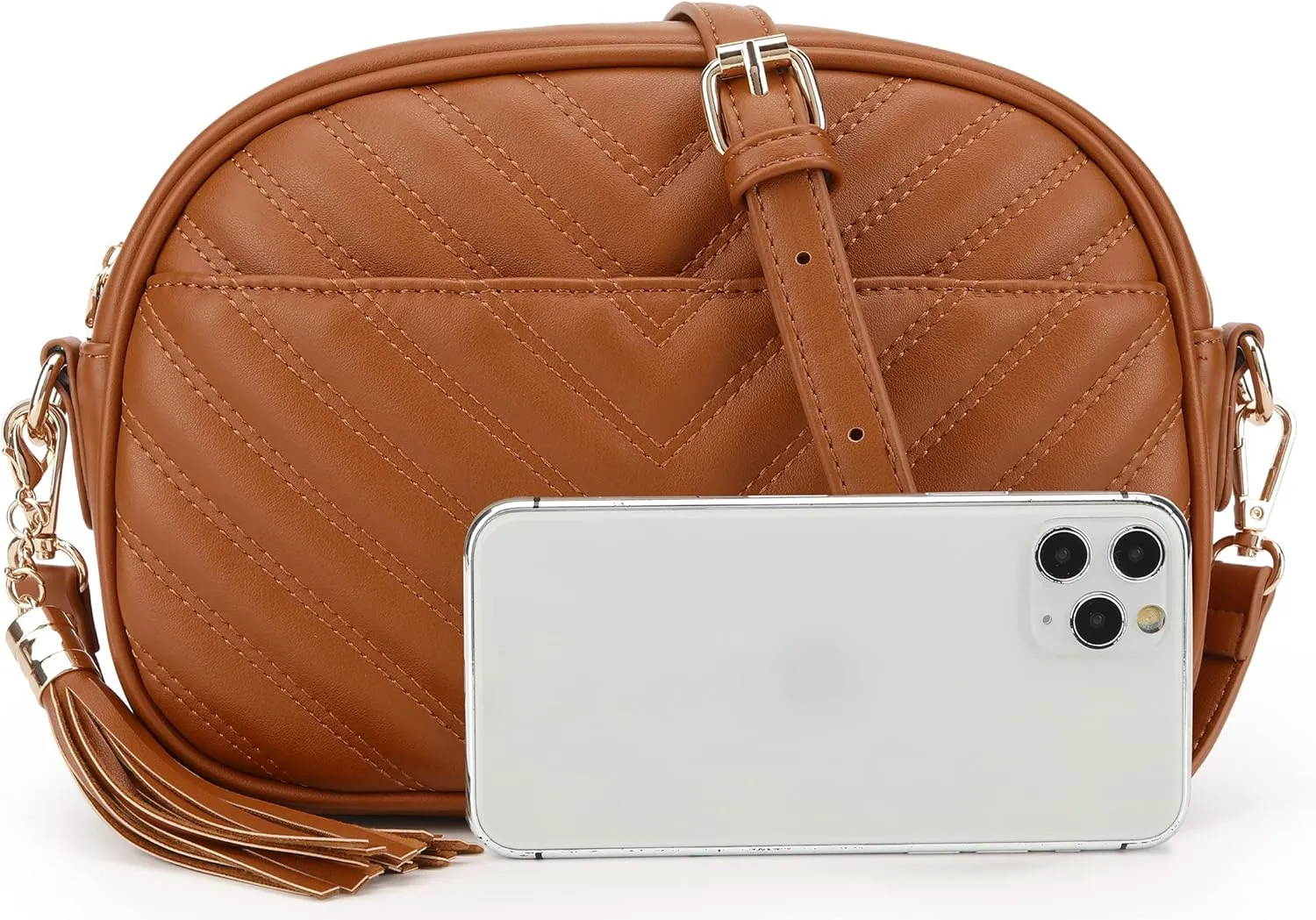 lola mae Quilted Crossbody Bag, Medium Lightweight Shoulder Purse Top Zipper Tassel Accent