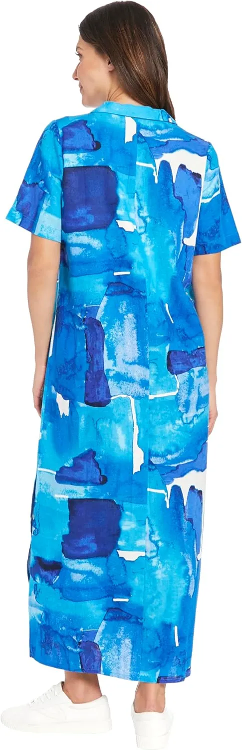 London Times Women's Linen Maxi, Collared V-Neck and Slits | Versatile Summer and Casual Dresses