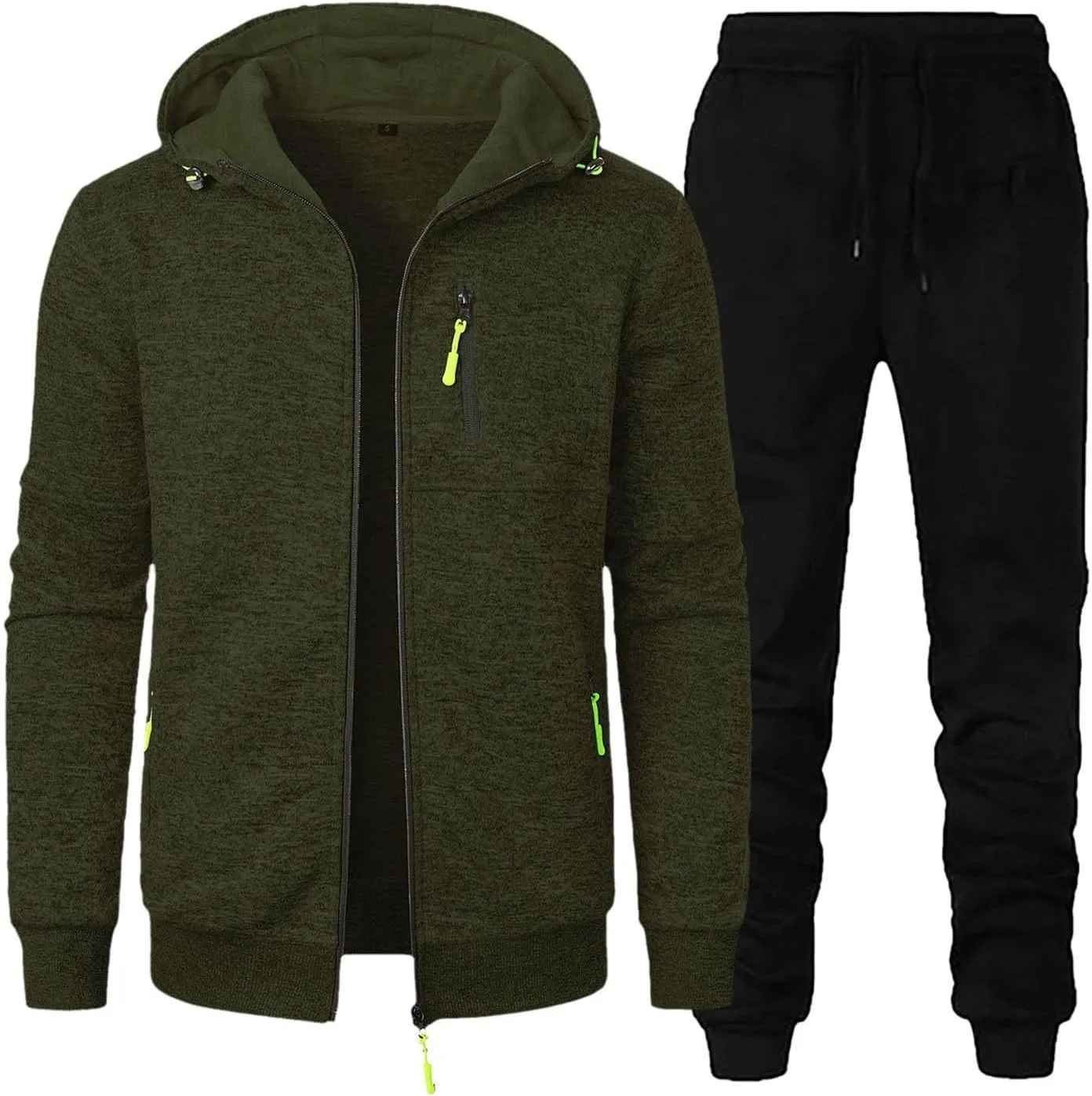 Long Sleeve 2 Piece Sets for Men Athletic Hinking Sets Hooded Sweatshirt Coats and Pants Plus Size Jogging Outfits