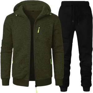 Long Sleeve 2 Piece Sets for Men Athletic Hinking Sets Hooded Sweatshirt Coats and Pants Plus Size Jogging Outfits