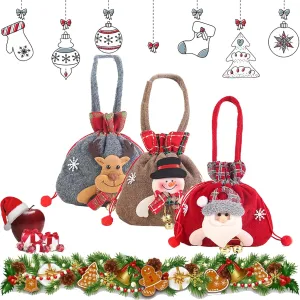 LONGLUAN Christmas Gift Doll Bags, small christmas gift bags, Christmas Knitted Doll Gift Bags, Santa Snowman Deer Doll Storage Bag, Christmas Decoration Apple Bag, christmas gift bags (3pcs)