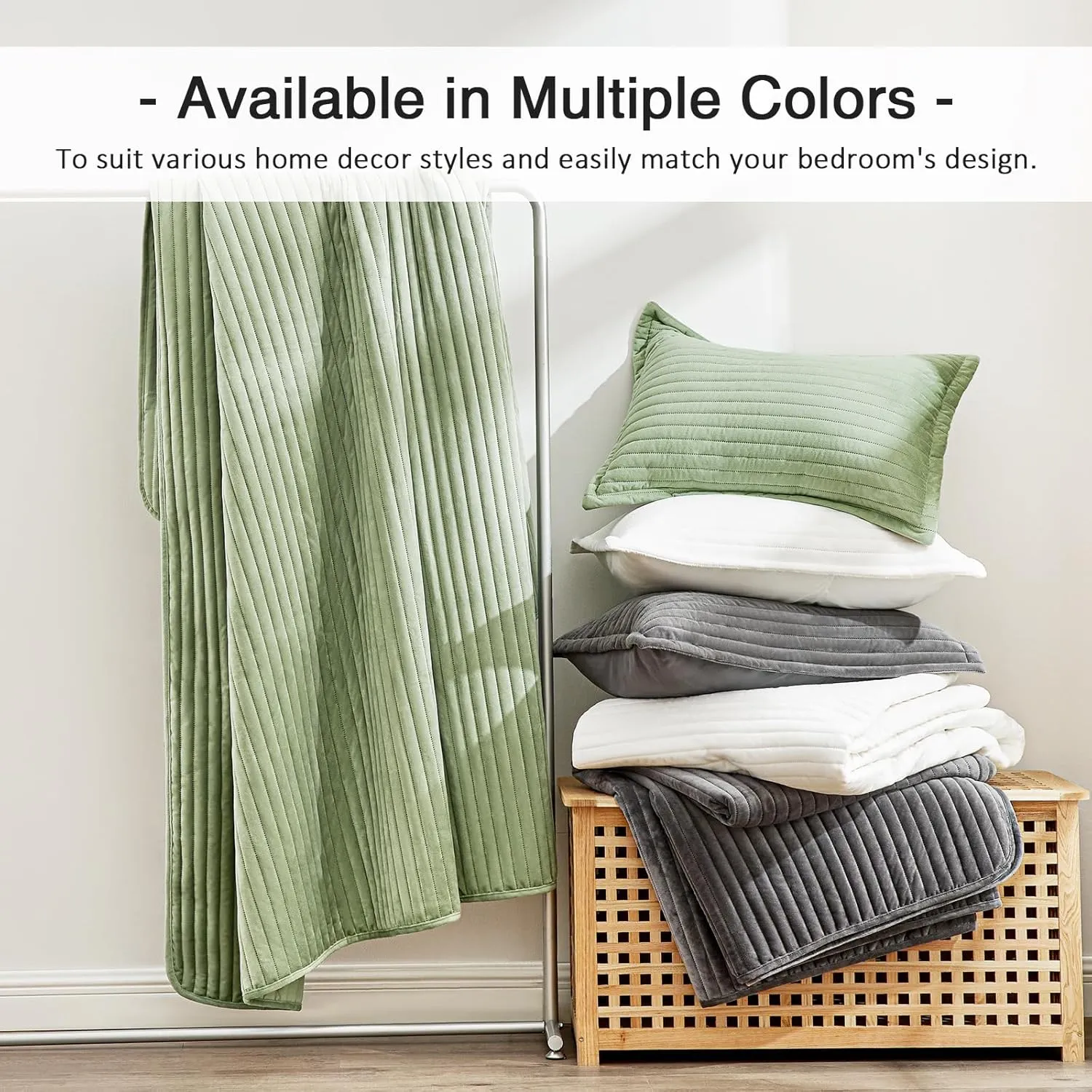 Love's cabin Velvet King Size Quilt Bedding Set Bedspreads - Luxury Velvet Quilt Lightweight Bedspread - Striped Pattern Comforter Coverlet for All Season - White, 3 Piece (1 Quilt, 2 Pillow Shams)