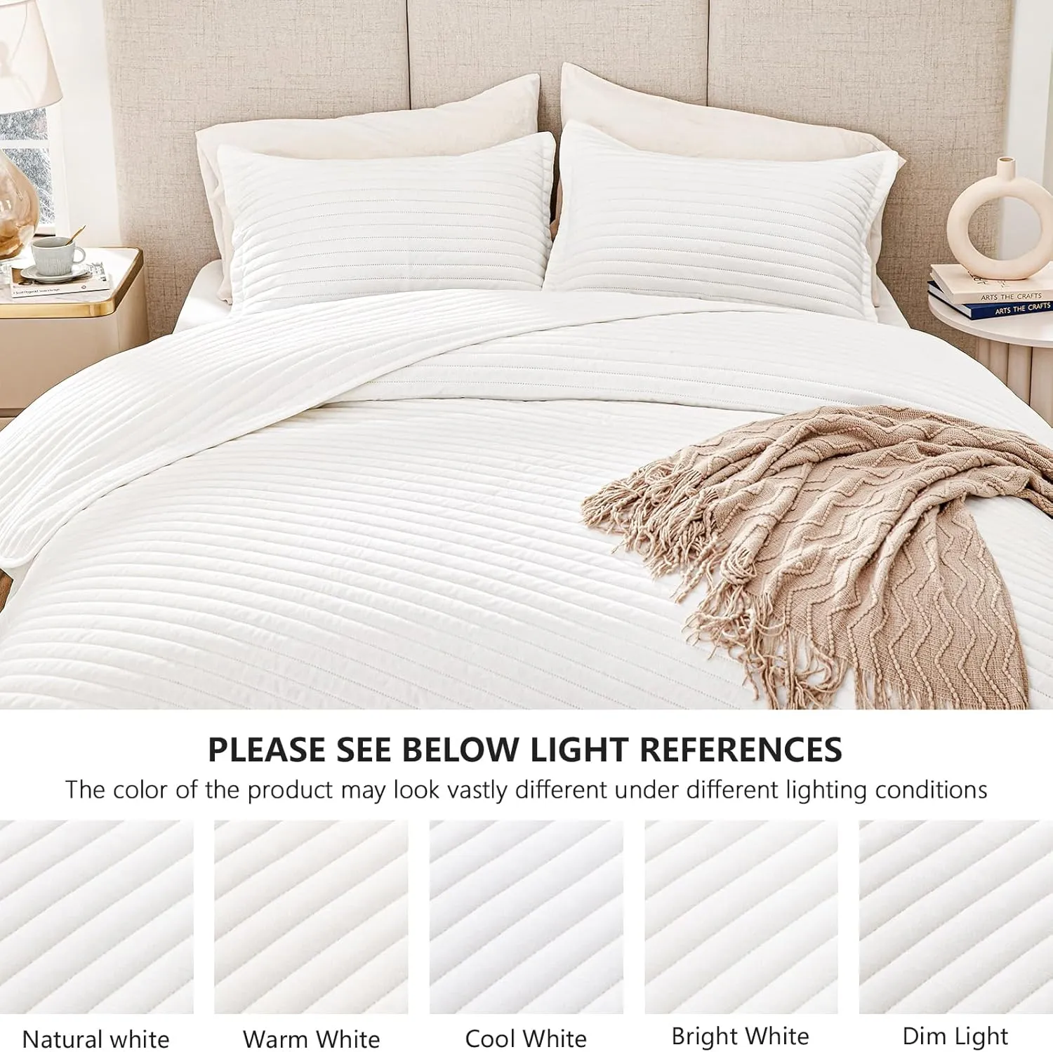 Love's cabin Velvet King Size Quilt Bedding Set Bedspreads - Luxury Velvet Quilt Lightweight Bedspread - Striped Pattern Comforter Coverlet for All Season - White, 3 Piece (1 Quilt, 2 Pillow Shams)