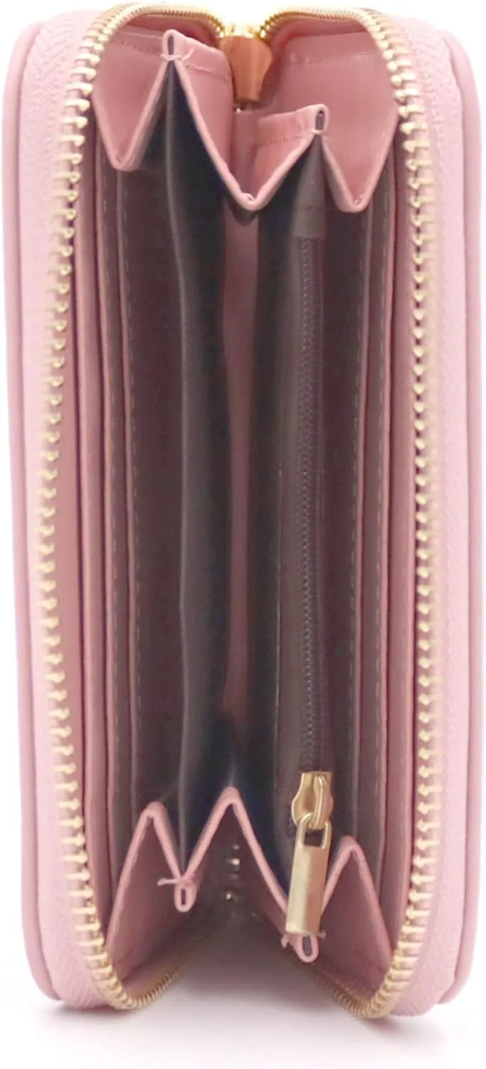 LOVESOME Womens Small Zip Around, Double Zip Around - Double Compartment Wristlet Wallet with Wrist Strap