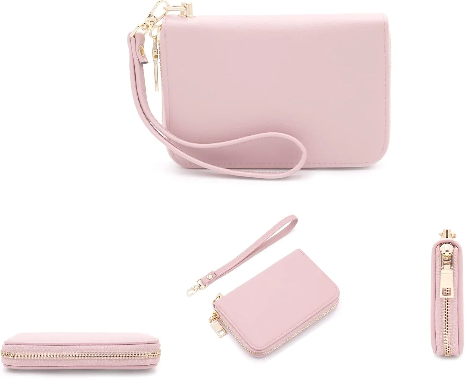 LOVESOME Womens Small Zip Around, Double Zip Around - Double Compartment Wristlet Wallet with Wrist Strap