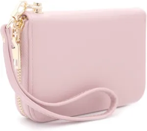 LOVESOME Womens Small Zip Around, Double Zip Around - Double Compartment Wristlet Wallet with Wrist Strap