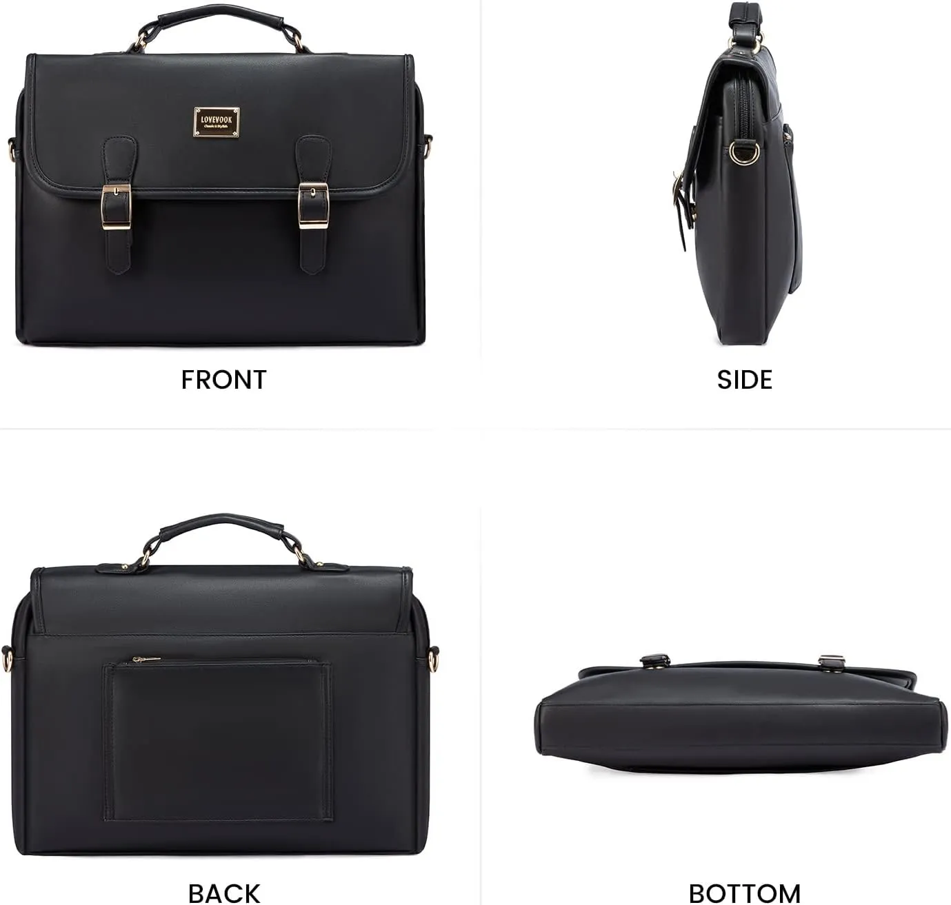 LOVEVOOK Computer Bag Laptop Bag for Women Cute PU Laptop Messenger Bag for Work College,Black