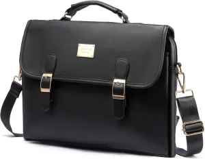 LOVEVOOK Computer Bag Laptop Bag for Women Cute PU Laptop Messenger Bag for Work College,Black