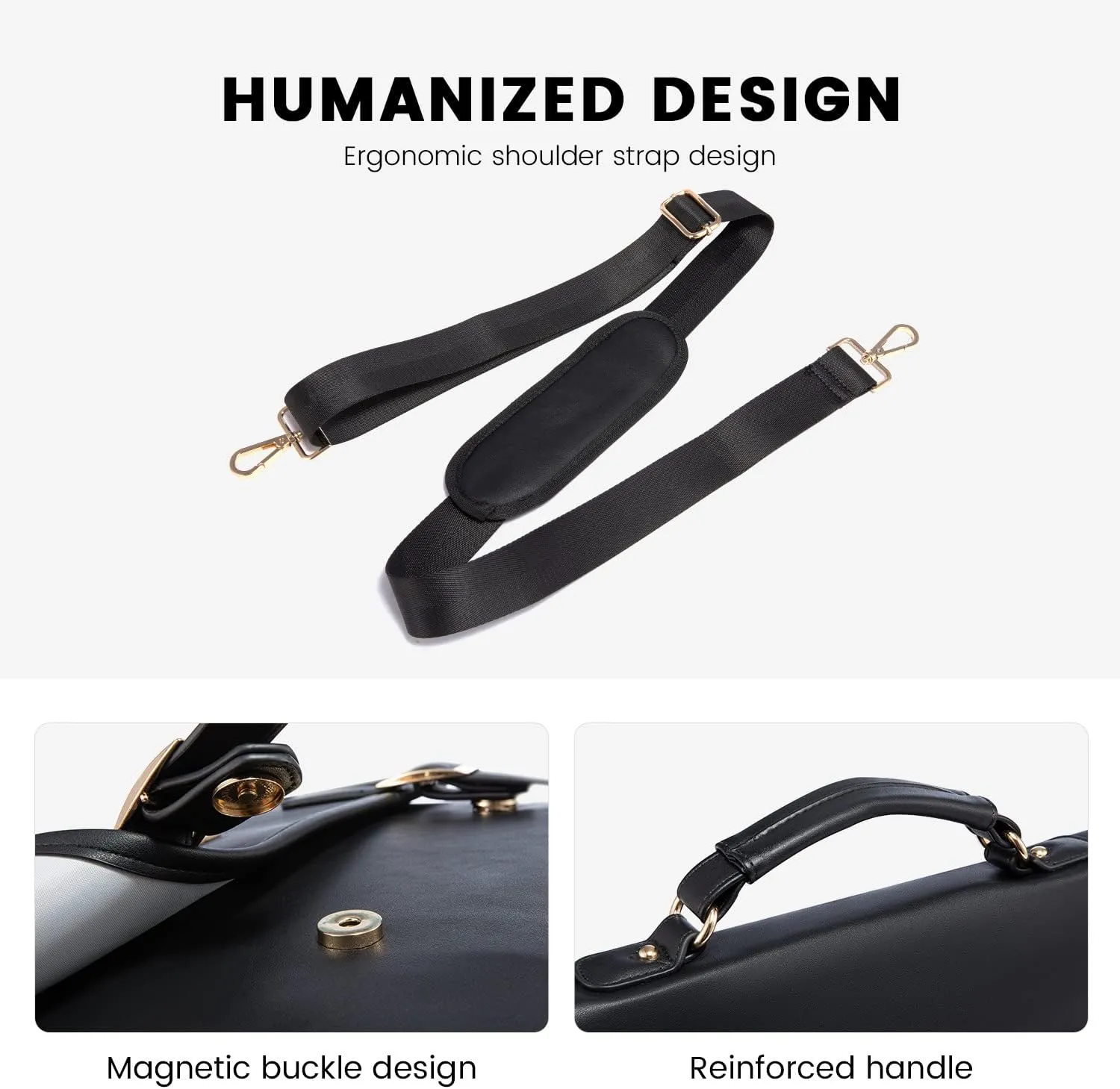 LOVEVOOK Computer Bag Laptop Bag for Women Cute PU Laptop Messenger Bag for Work College,Black