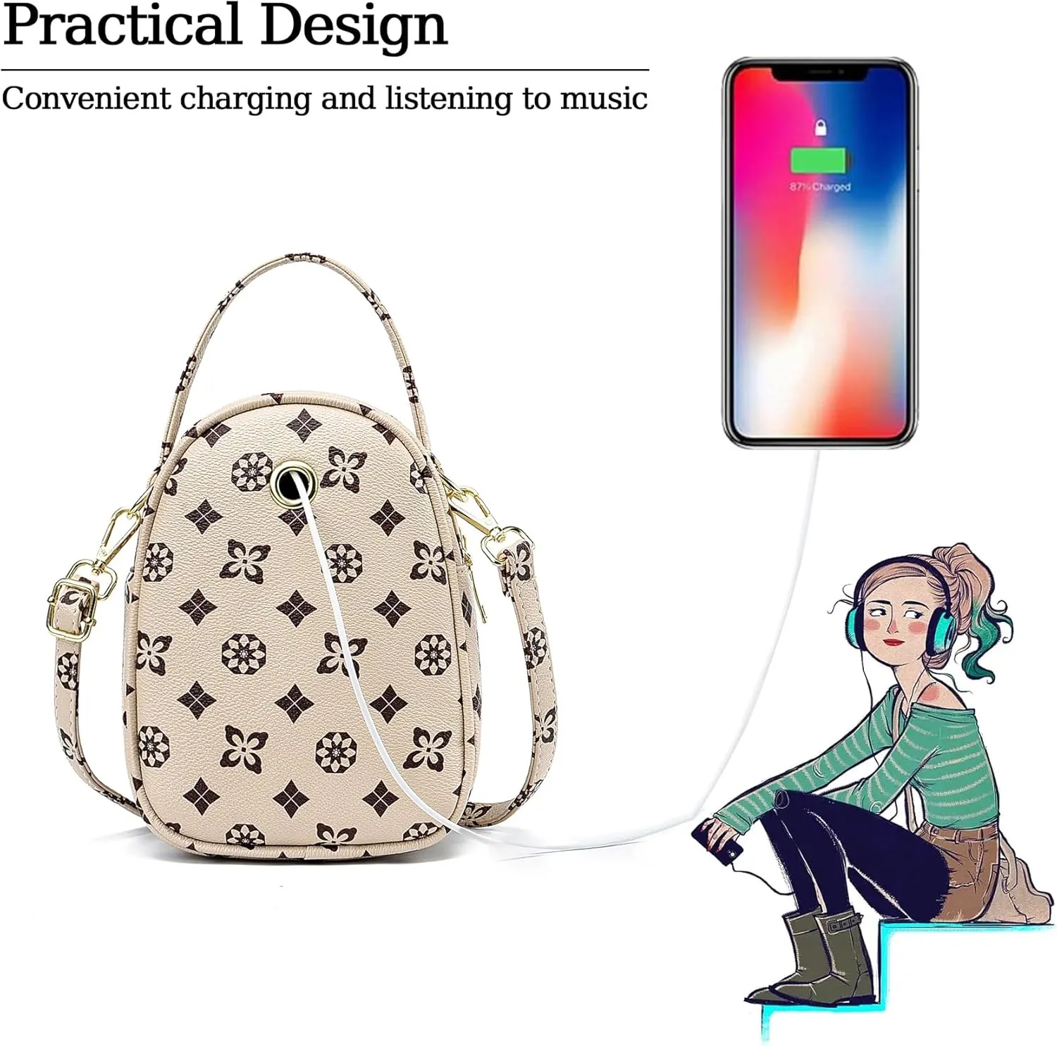 LoZoDo Small Crossbody Bags for Women Trendy Leather Purses and Handbags Designer Cell Phone Bag Wallet Purse with Wide Strap