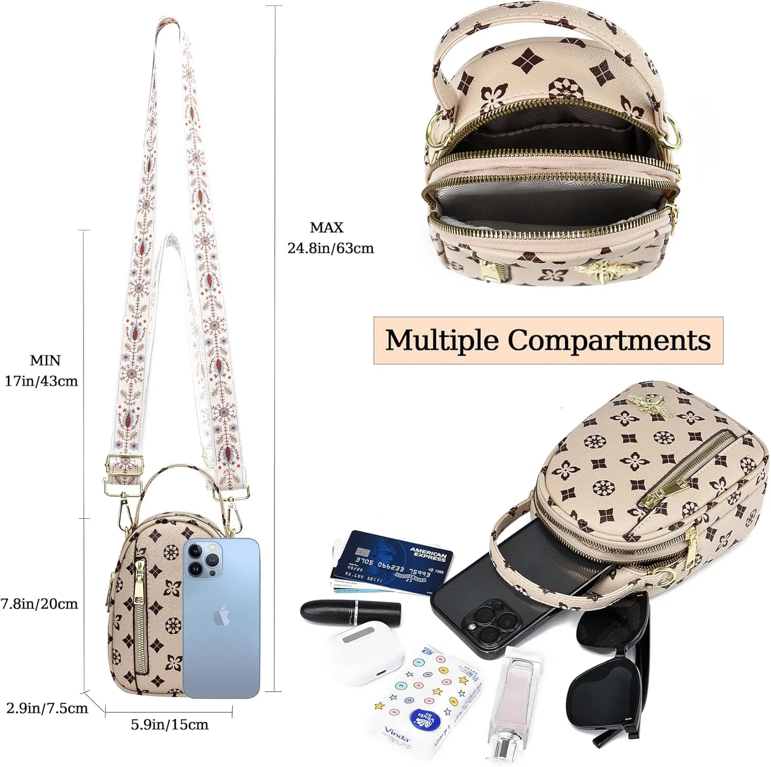 LoZoDo Small Crossbody Bags for Women Trendy Leather Purses and Handbags Designer Cell Phone Bag Wallet Purse with Wide Strap