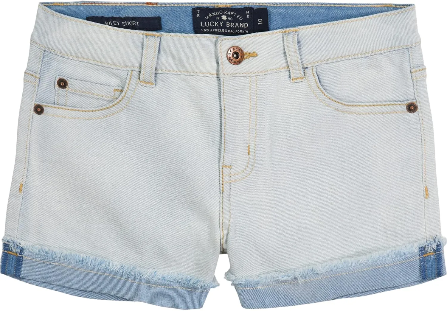Lucky Brand Girls' Cuffed Jean Shorts, Stretch Denim with 5 Pockets, Mid to High Rise Waist