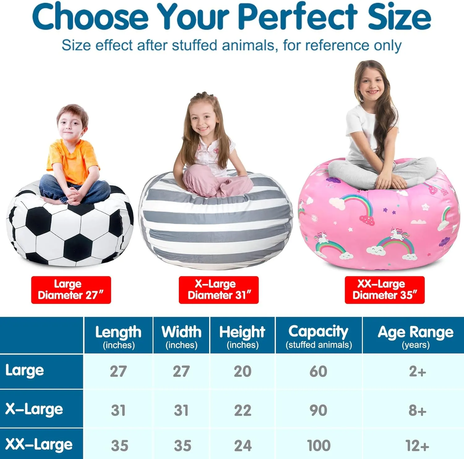 Lukeight Stuffed Animal Storage Bean Bag Chair Cover (No Filling) for Kids, Zipper Beanbag Chair Cover for Organizing Toddler and Kids' Rooms Plush Toys (Black, XX-Large)