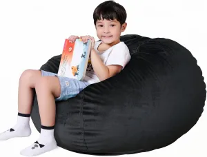 Lukeight Stuffed Animal Storage Bean Bag Chair Cover (No Filling) for Kids, Zipper Beanbag Chair Cover for Organizing Toddler and Kids' Rooms Plush Toys (Black, XX-Large)