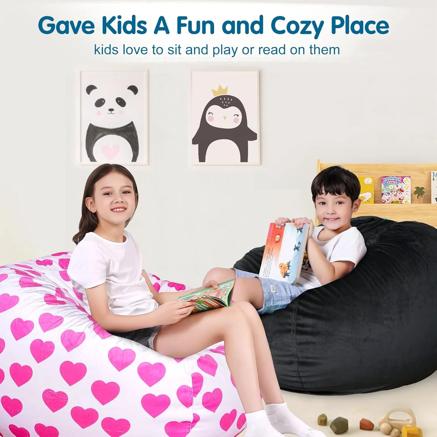 Lukeight Stuffed Animal Storage Bean Bag Chair Cover (No Filling) for Kids, Zipper Beanbag Chair Cover for Organizing Toddler and Kids' Rooms Plush Toys (Black, XX-Large)