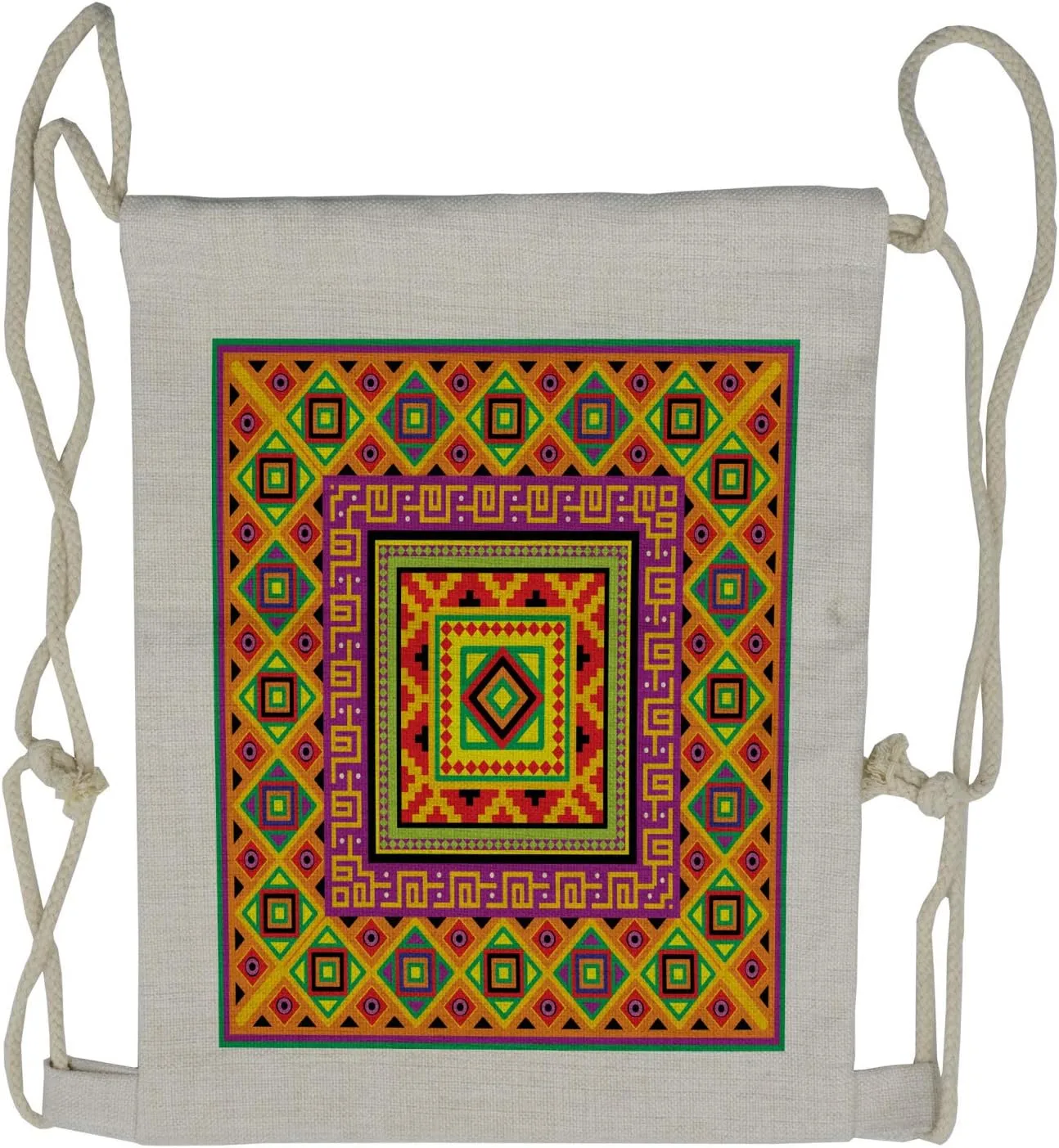 Lunarable Aztec Drawstring Backpack, Indigenous Tribal Framework, Sackpack Bag