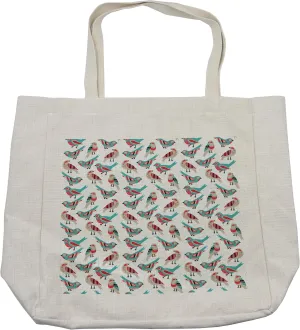 Lunarable Birds Shopping Bag, Abstract Migratory Animal Pattern with Lines Dots and Triangles Geometric Arrangement, Eco-Friendly Reusable Bag for Groceries Beach and More, 15.5" X 14.5", Cream