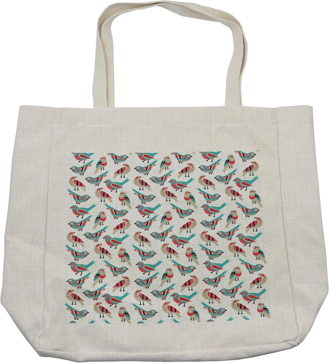 Lunarable Birds Shopping Bag, Abstract Migratory Animal Pattern with Lines Dots and Triangles Geometric Arrangement, Eco-Friendly Reusable Bag for Groceries Beach and More, 15.5" X 14.5", Cream