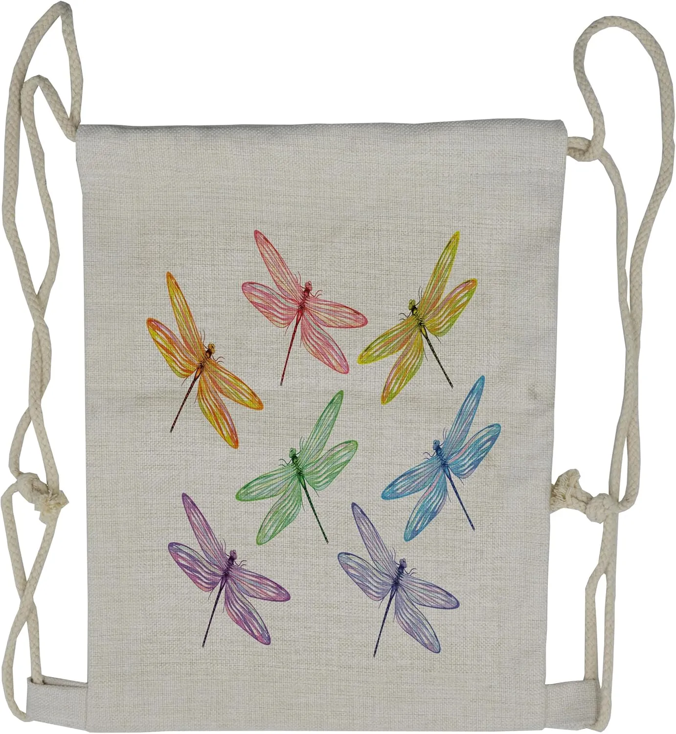 Lunarable Dragonfly Drawstring Backpack, Colored Elongated Patches, Sackpack Bag