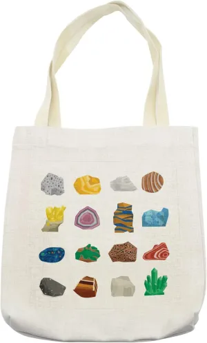 Lunarable Geode Tote Bag, Colorful Mineral Stones Pattern with Spots Stripes and Circular Shapes Geology Theme, Cloth Linen Reusable Bag for Shopping Books Beach and More, 16.5" X 14", Cream