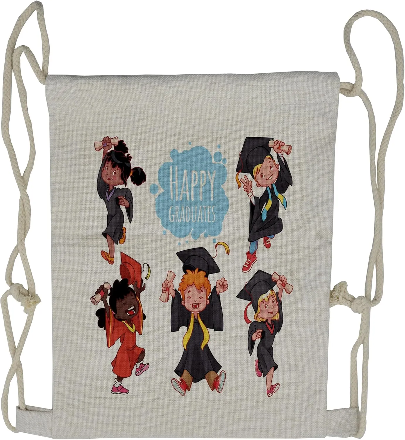 Lunarable Graduation Drawstring Backpack, Accomplishment Happiness, Sackpack Bag