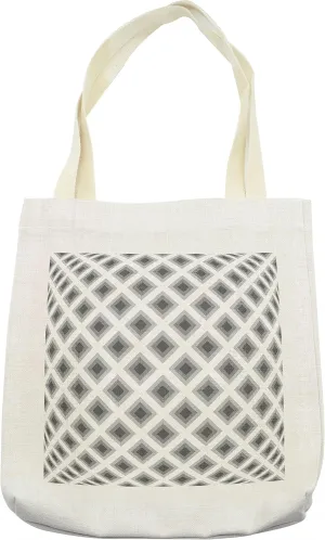 Lunarable Grey Tote Bag, Square Shaped Dimensional Geometrical Creative Diagonal-Like Optical Convex Image Print, Cloth Linen Reusable Bag for Shopping Books Beach and More, 16.5" X 14", Cream