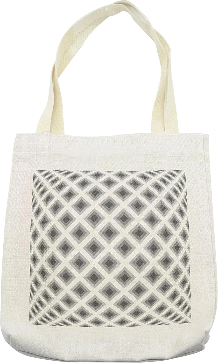 Lunarable Grey Tote Bag, Square Shaped Dimensional Geometrical Creative Diagonal-Like Optical Convex Image Print, Cloth Linen Reusable Bag for Shopping Books Beach and More, 16.5" X 14", Cream