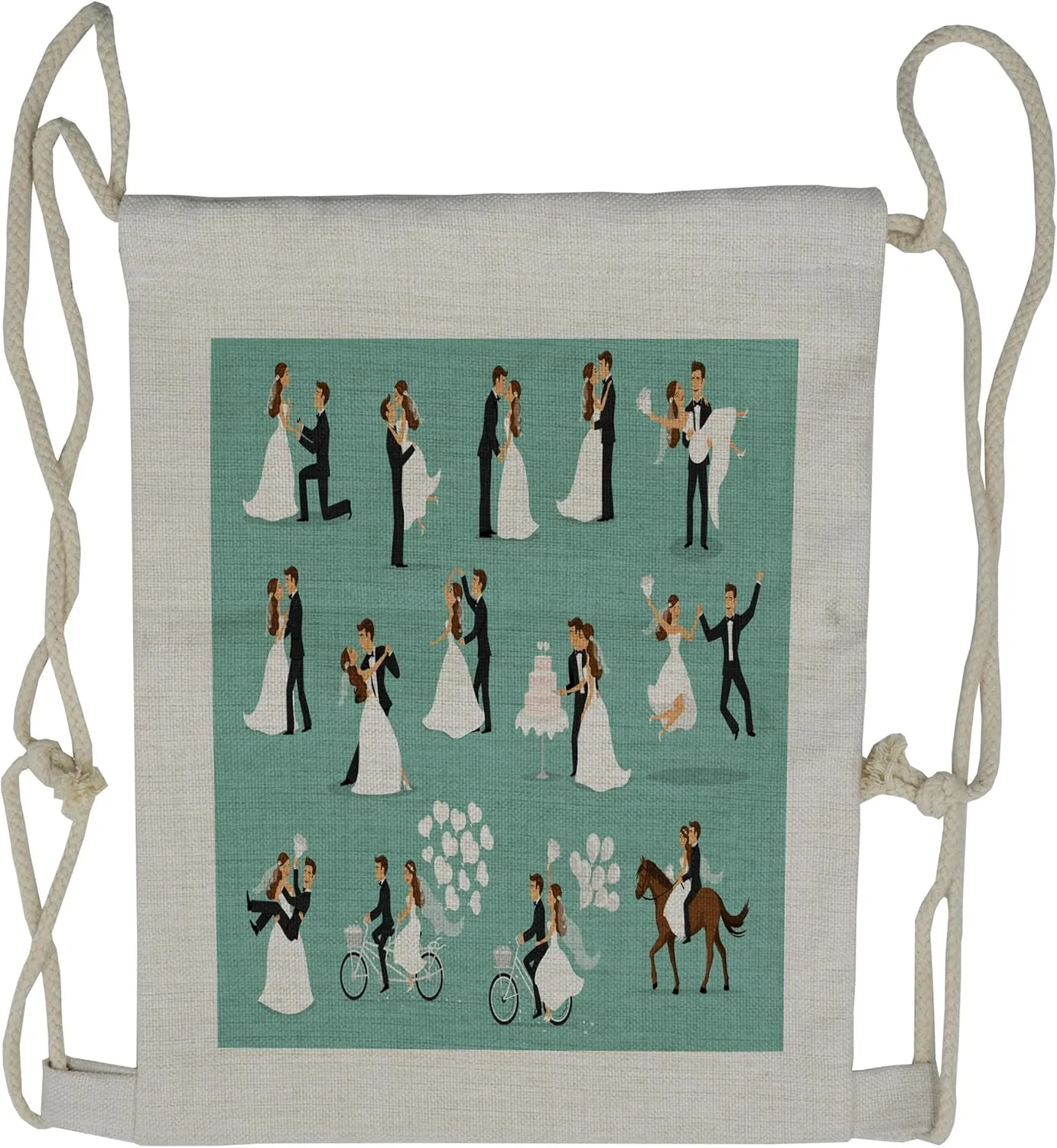 Lunarable Just Married Drawstring Backpack, Happy Newlywed Couples, Sackpack Bag