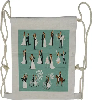 Lunarable Just Married Drawstring Backpack, Happy Newlywed Couples, Sackpack Bag