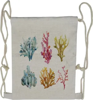 Lunarable Nautical Drawstring Backpack, Group of Corals Colony, Sackpack Bag