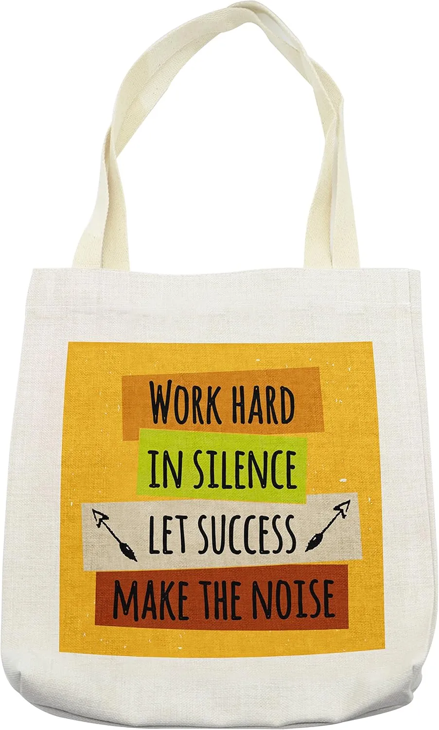 Lunarable Saying Tote Bag, Success Motivation Positive Print with Words and Arrows Image Print, Cloth Linen Reusable Bag for Shopping Books Beach and More, 16.5" X 14", Cream