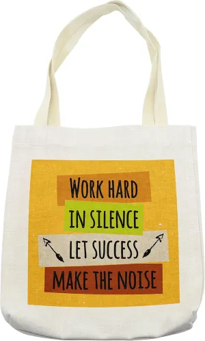 Lunarable Saying Tote Bag, Success Motivation Positive Print with Words and Arrows Image Print, Cloth Linen Reusable Bag for Shopping Books Beach and More, 16.5" X 14", Cream