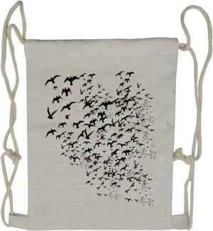 Lunarable Seagulls Drawstring Backpack, Geese Silhouette Migration, Sackpack Bag