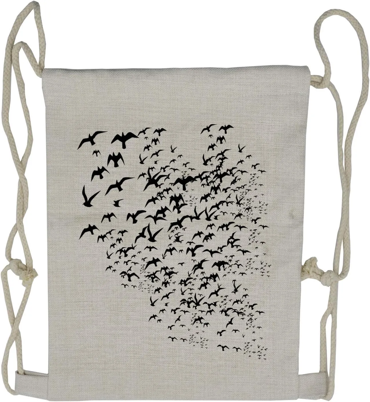 Lunarable Seagulls Drawstring Backpack, Geese Silhouette Migration, Sackpack Bag