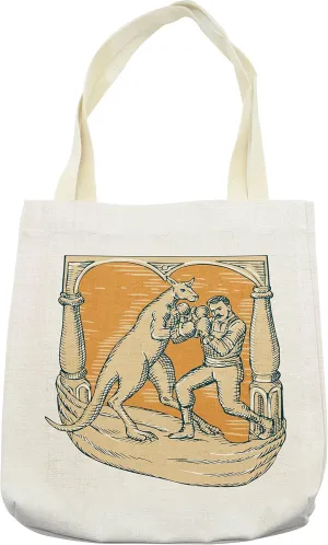 Lunarable Tropical Tote Bag, Kangaroo Jumps Against Disappearance of Sun Rays Wallaby Horizontal Lines, Cloth Linen Reusable Bag for Shopping Books Beach and More, 16.5" X 14", Cream