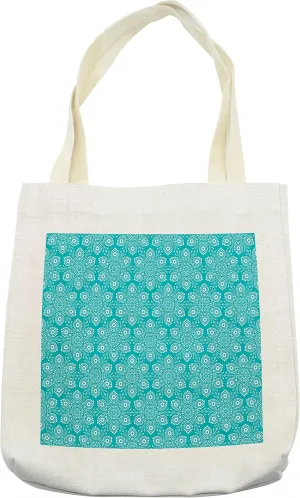 Lunarable Turquoise Tote Bag, Pointillist Style Flower Petals Australian Aboriginal Folk Art, Cloth Linen Reusable Bag for Shopping Groceries Books Beach Travel & More, Cream